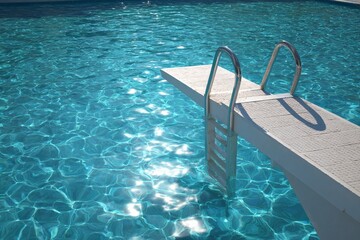Obraz premium Diving board over clear blue swimming pool water