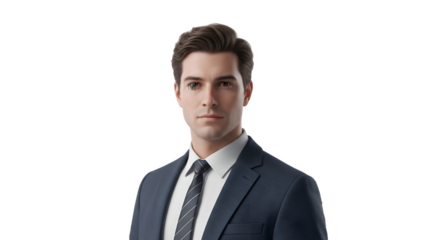 Professional Man in Suit Looking Directly Ahead Confidently.