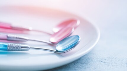 Dental Instruments on a Plate with Soft Lighting for Healthcare Focus