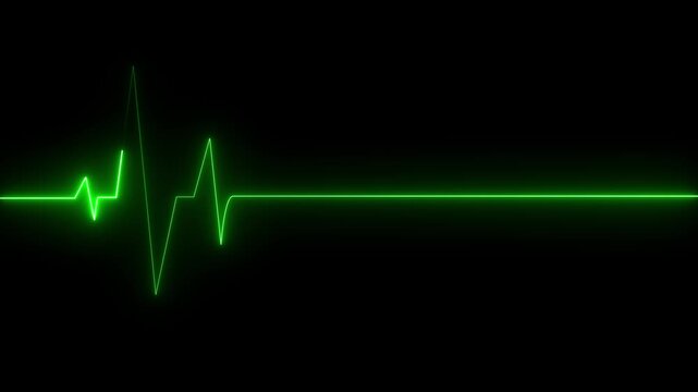 Medical concept of a heartbeat waveform fading to a flatline on a dark background representing.neon heart cardiogram animation on black background. heartbeat and pulse.Neon glowing Heartbeat line.4k