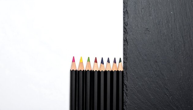 Colored pencils arranged on white and dark surface - Powered by Adobe