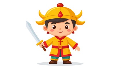 Cartoon boy in traditional Asian attire, holding a sword