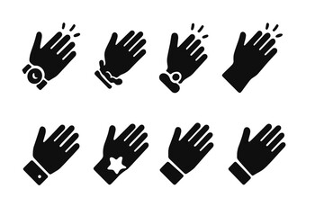 Obraz premium Clapping Hand Accessories Icons. Solid, filled icon set of clapping hand accessories: wristwatch, bracelet, ring, glove, sleeve cuff, tattoo, nail polish,