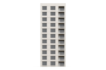 Contemporary residential tower block isolated on white clean minimalist architectural render