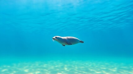 Naklejka premium A seal swims gracefully through the clear blue ocean water