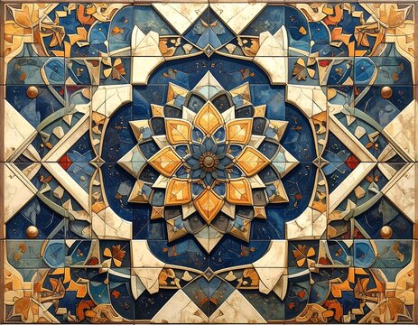 Intricate mosaic design with geometric patterns