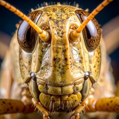 Close-up of a grasshopper's face