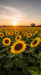 Sunflower field at sunset