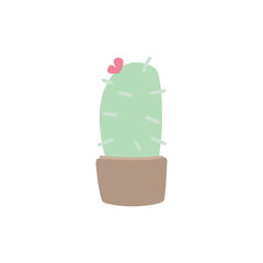 Cute cactus with a small pink flower in a pot, minimalist illustration