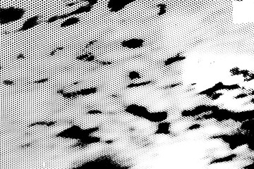 Black and white background with halftone and military camouflage texture. Abstract background with grid and holes.   © Martine