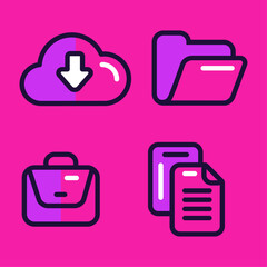 Collection of Icons Representing Cloud Storage, Document Management, and Business Operations