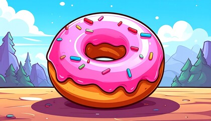 Cartoon donut on a sandy surface