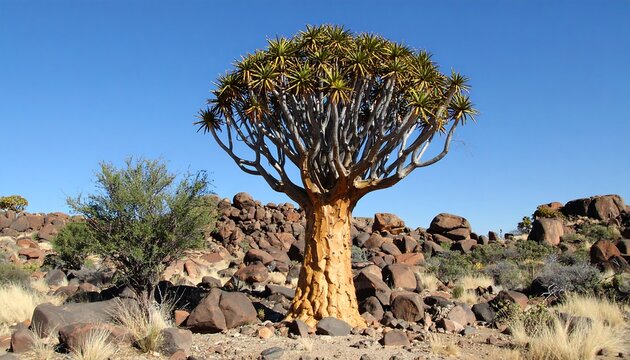 A large quiver tree in a rocky desert