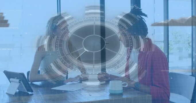 Business professional placing contract inviting peer review and animated highlights guiding signing