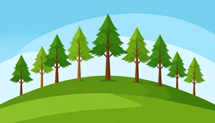 Cartoon forest scene on a hill
