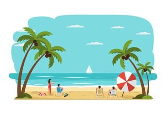 Fototapeta premium Tropical Beach Vacation with Palm Trees and a Sea View