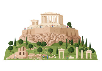 Fototapeta premium Tourists Walking Around the Acropolis Historical Site in Athens
