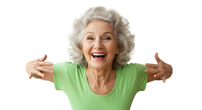 Happy senior woman with open arms and a joyful expression