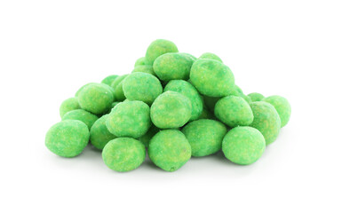 Heap of wasabi coated peanuts isolated on white