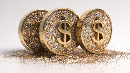Gold Dollar Coin 3D Shining Render on Transparent Background