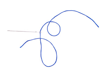 Sewing needle with blue thread isolated on white