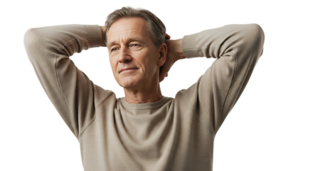 Relaxed senior man with hands behind head looking away