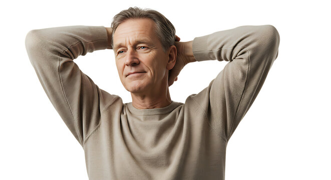 Relaxed senior man with hands behind head looking away