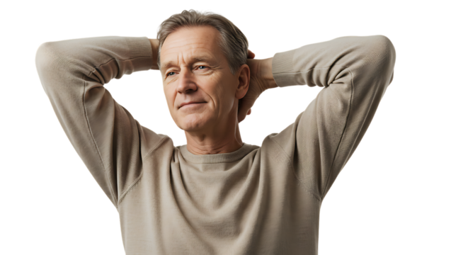 Relaxed senior man with hands behind head looking away - Powered by Adobe