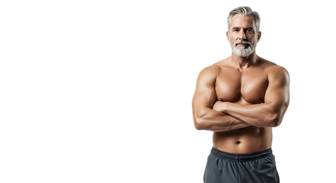 Muscular Senior Man Posing with Arms Crossed