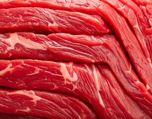 Close-up view of stacked, raw beef cuts
