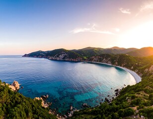 Panoramic coastal view at sunset