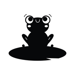 A black silhouette illustration of a woman dancer jumping in action with a frog on a leaf