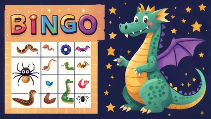Cute Dragon Bingo Game for Kids with Insects.