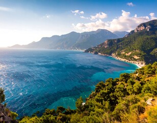 Panoramic coastal view of a sunny landscape
