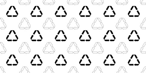 black white recycling symbol seamless pattern
