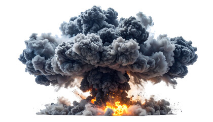 Fototapeta premium Thick dark explosion smoke with dramatic volume and depth isolated on transparent background