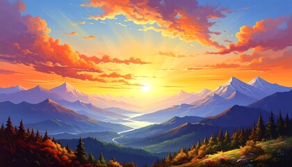 Panoramic mountain vista at sunrise