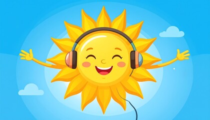 Cartoon sun with headphones