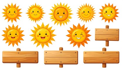 Cartoon suns and wooden signs