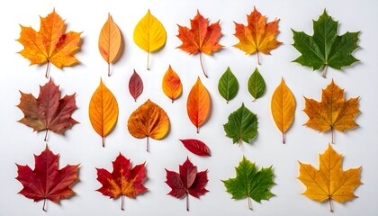 Fototapeta premium Colorful autumn leaves arranged on white background