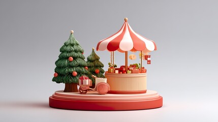 3D Rendering Christmas Product Display Platform: Realistic 3D Christmas Product Display Stage, High-Definition 3D Rendering Platform for Christmas Merchandise Showcasing