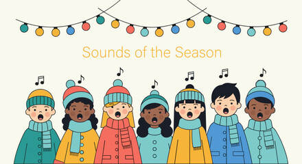 Diverse Group of Children Singing Christmas Carols