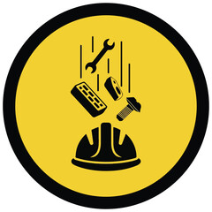 Falling Objects Hazard Warning Sign with Hard Hat Icon.