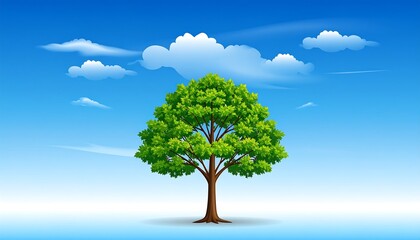 Cartoon tree against a clear sky with clouds