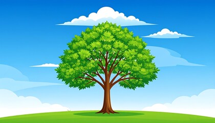 Cartoon tree in a vibrant landscape