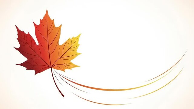 Autumn Maple Leaf Illustration with Swirling Lines and Warm Colors.