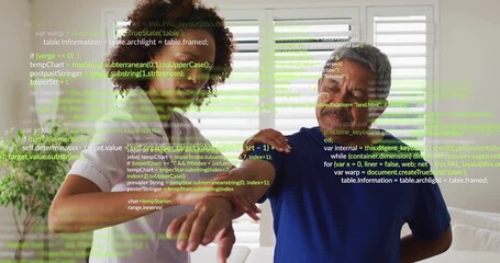 female therapist in uniform lifting patient's arm initiating shoulder rotation improving mobility - Powered by Adobe