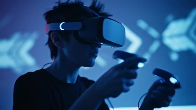 Man Immersed in Virtual Reality Gaming