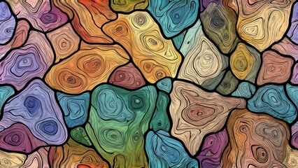 Obraz premium Abstract colorful stained glass style artwork resembling organic wood textures