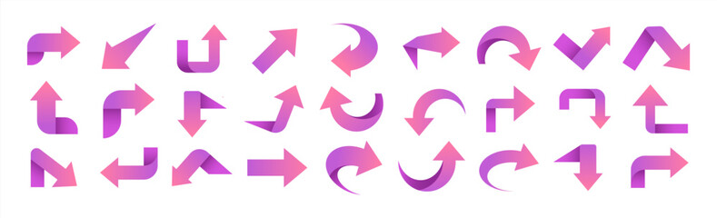 Set of pink arrow icons, pointing up, down, left and right icon, vector 10 eps.